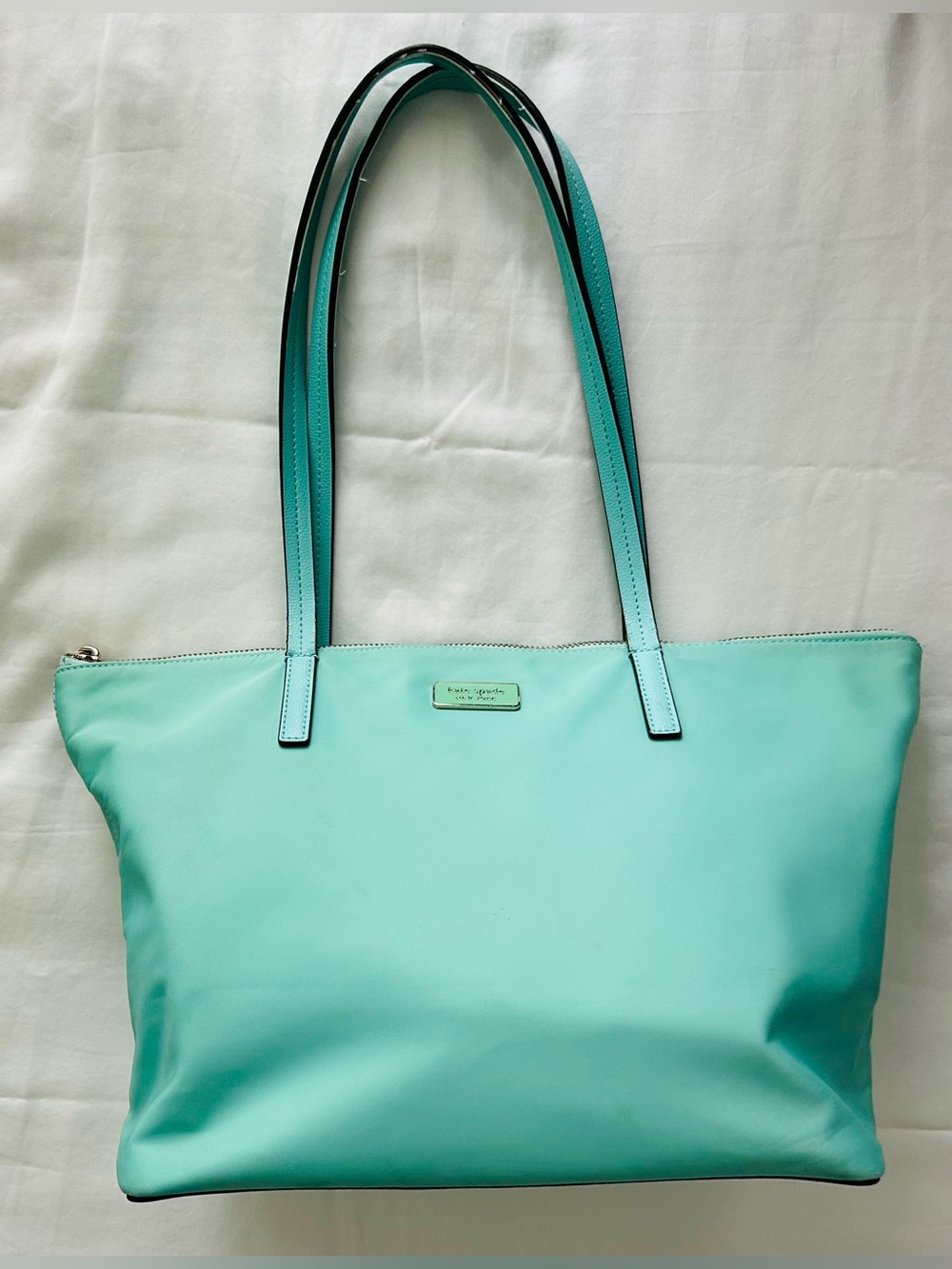 Kate Spade Nylon Mint Green Tote Bag with Top Zip